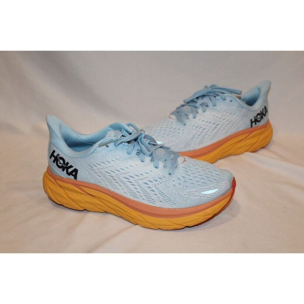 Hoka One One Women's Clifton 8 Summer Song Ice Flow Blue Orange Sz 11 NWOB